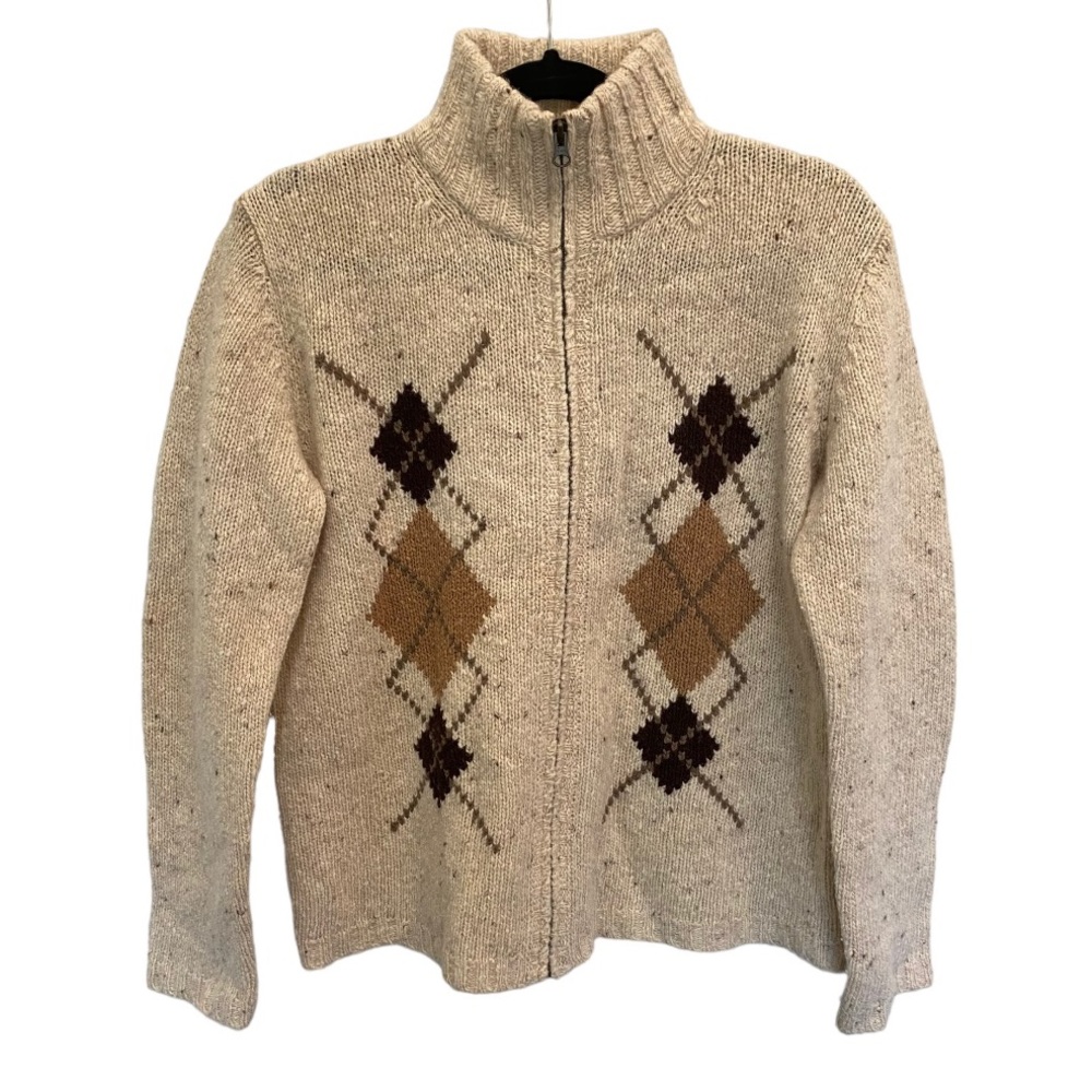 Eddie Bauer Cream Argyle Cardigan Sweater